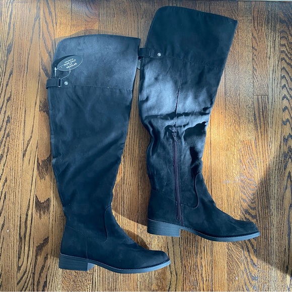SUN + STONE Allicce Wide-Calf Over-The-Knee Boots in black micro faux Suede 8.5M - Picture 7 of 7